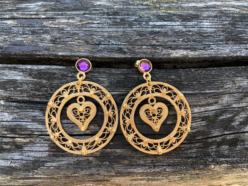 Round Filigree Earrings with Hearts by Camilla and Ivar Bendemo - Norwegian Jewelry from Telemark. 