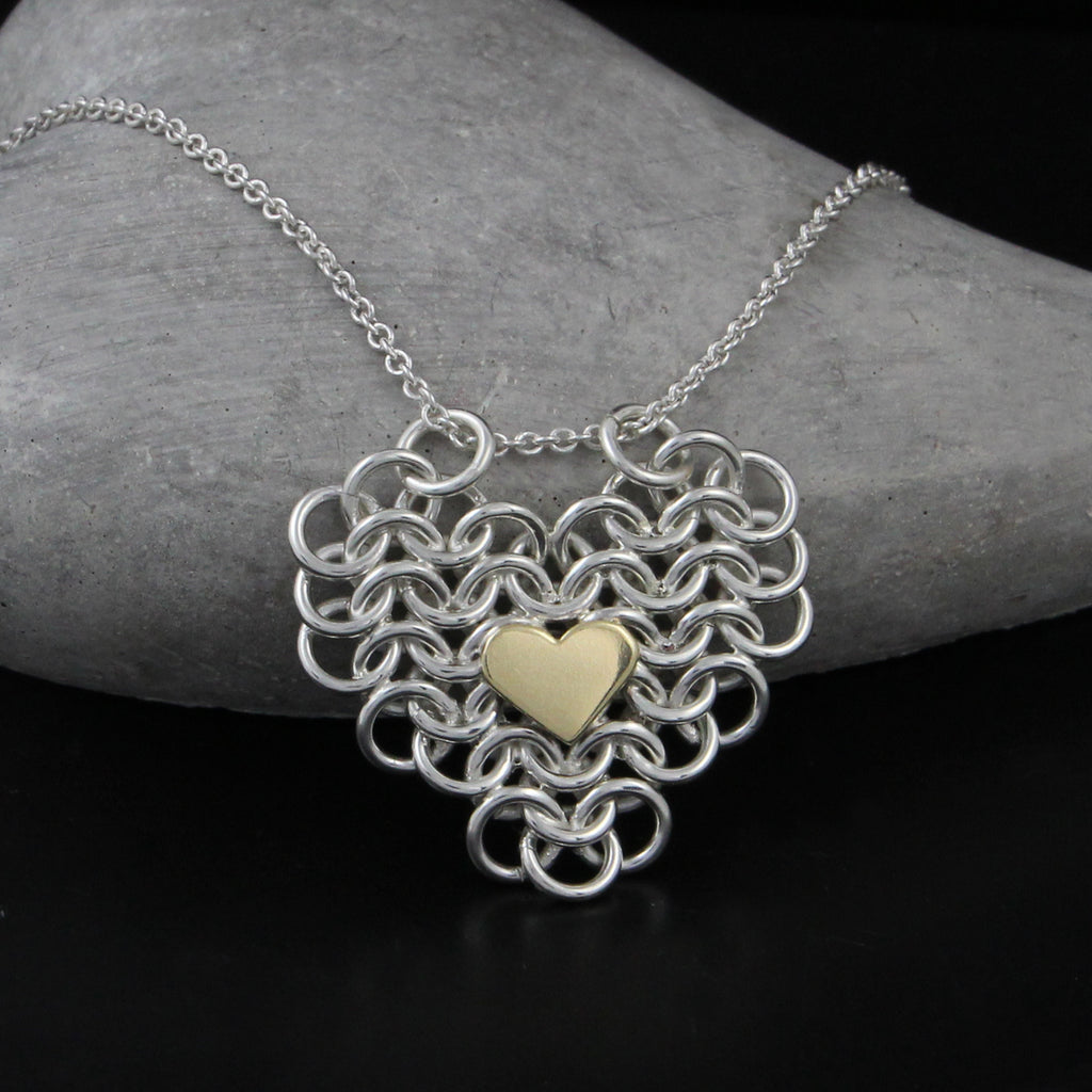 Chainmail Heart Necklace by Kredah Design - Norwegian Jewelry
