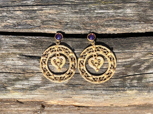 Round Filigree Earrings with Hearts by Camilla and Ivar Bendemo - Norwegian Jewelry from Telemark.