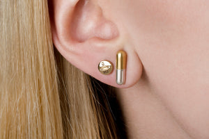 Undlien Design Medicus Capsula and Gold Pillula Forte Earrings - Norwegian Jewelry